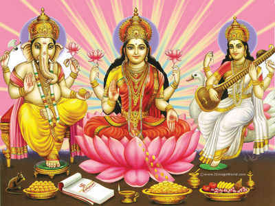 Lord Ganesha with Laxmi Saraswati Photos
